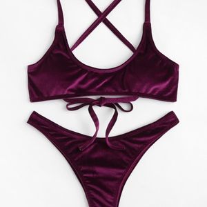 Purple velvet 2 piece swim set
